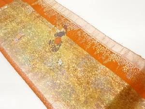 引箔縞に秋草模様織出し名古屋帯